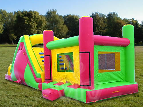 Open-top inflatable bounce with slide combo