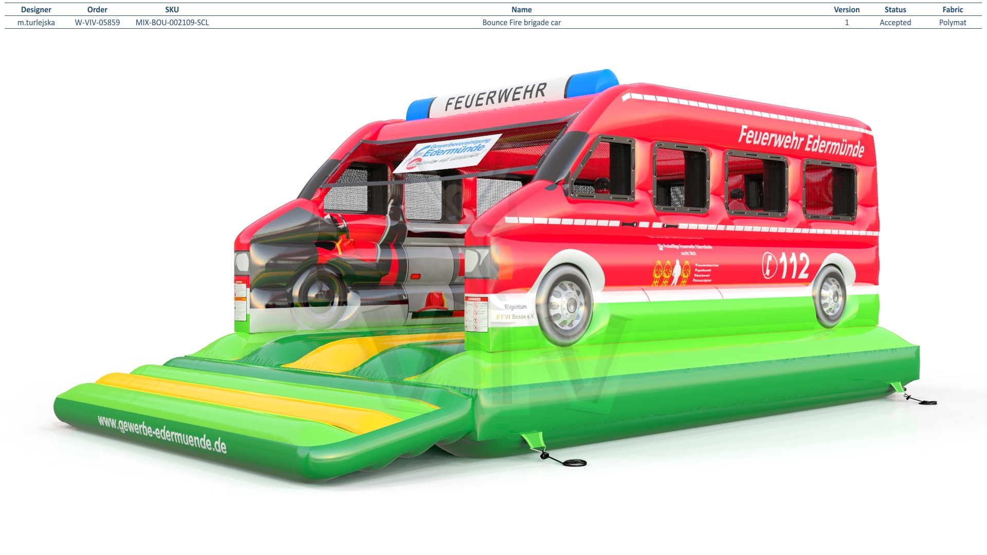 Bounce Fire brigade car commercial inflatable bounce