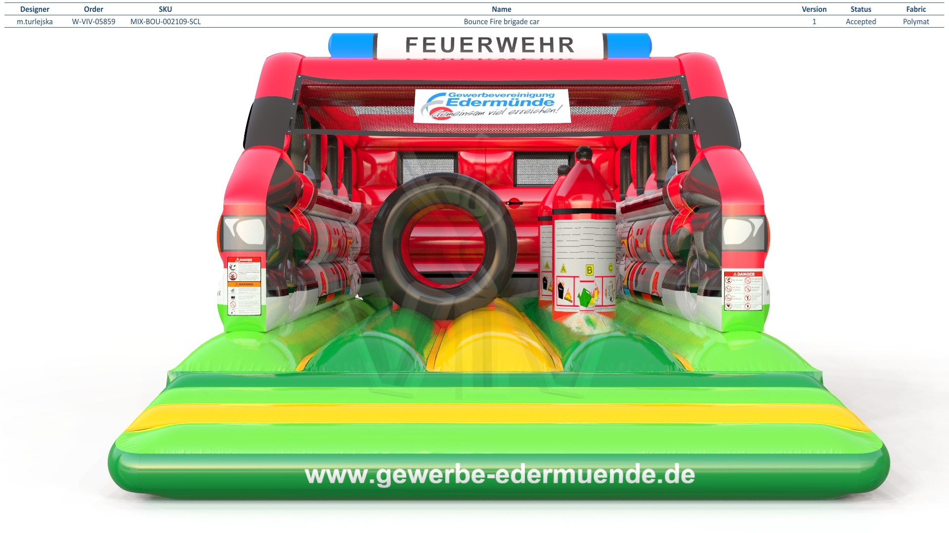 Bounce Fire brigade car commercial inflatable bounce