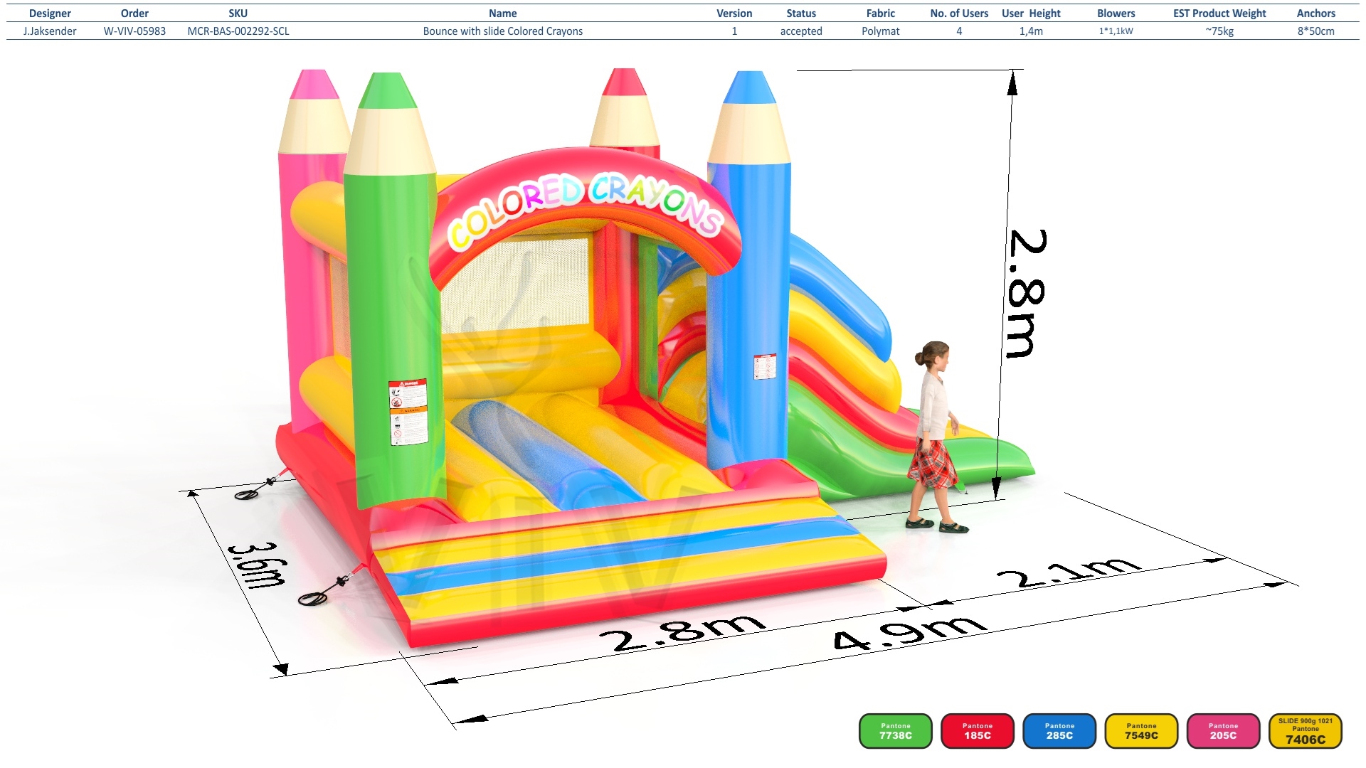 Bounce with slide Crayons commercial inflatable bounce