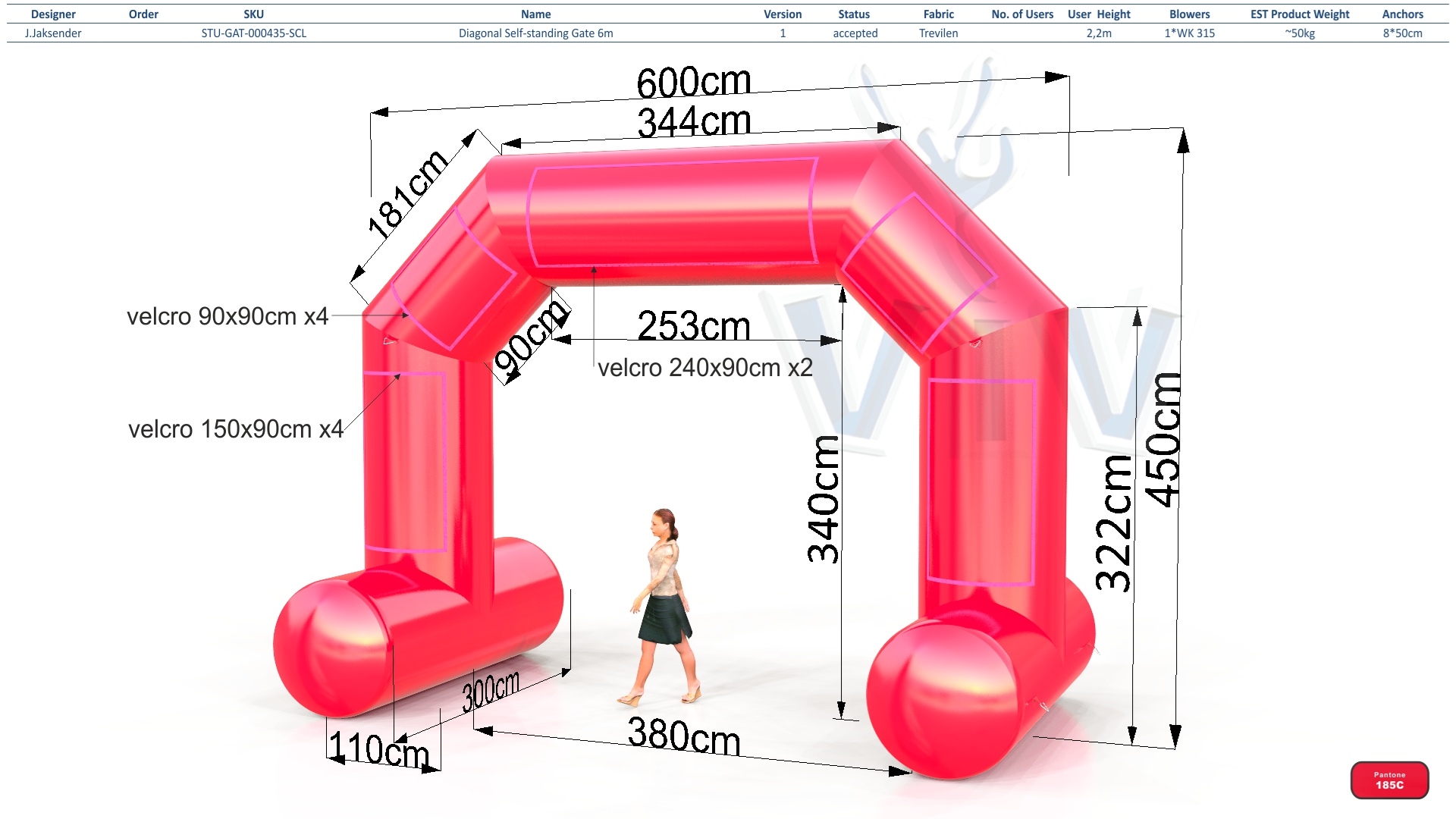 Diagonal self - standing gate 6 m commercial promotional inflatable gate