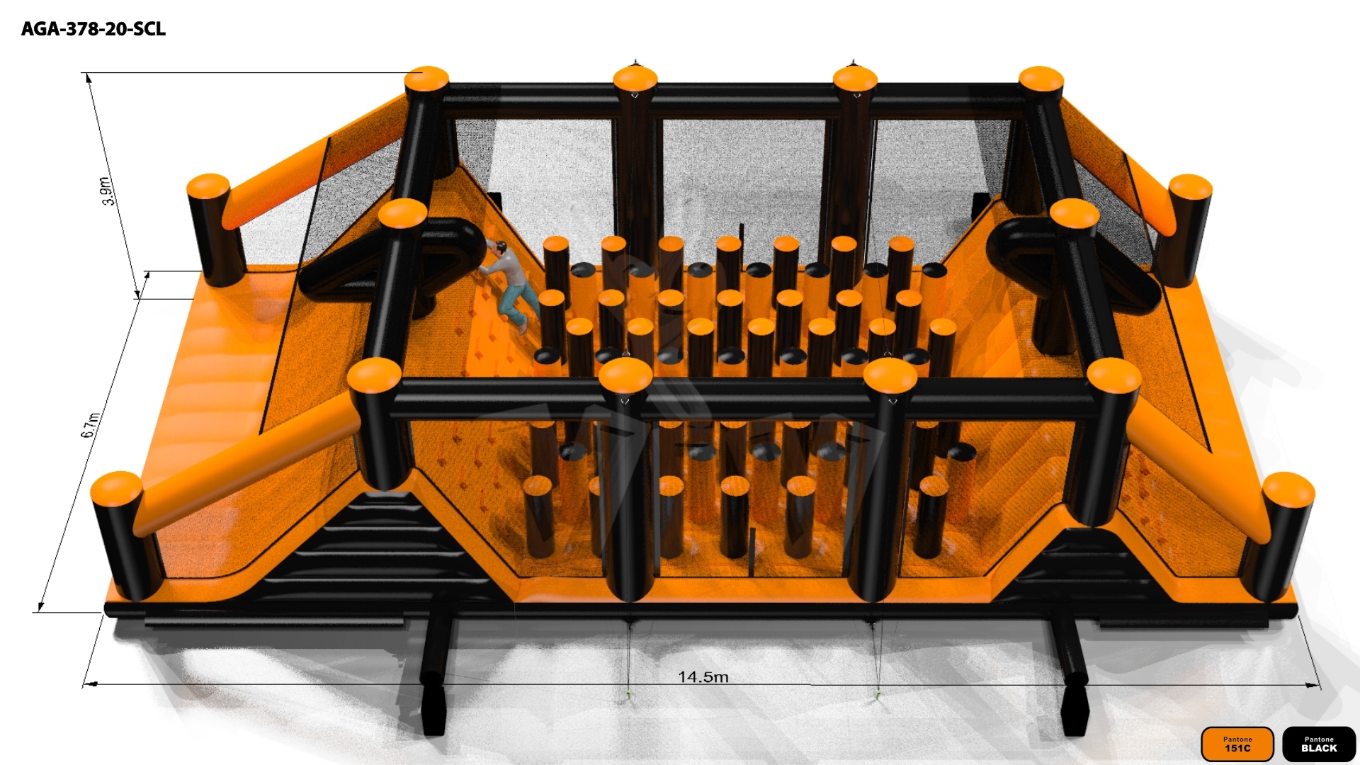 Obstacle Course N2 Black and Orange commercial inflatable obstacle course