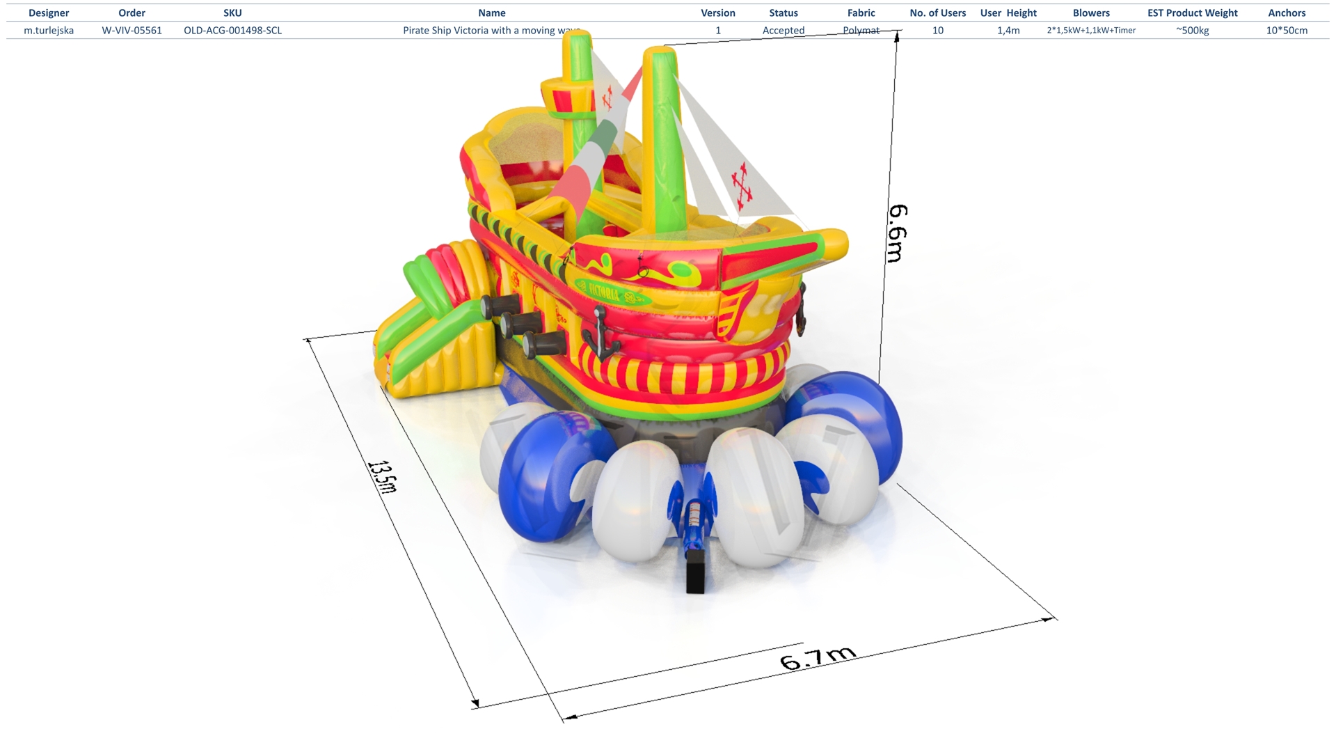 Pirate Ship Victoria with a movable wave (without a trailer) commercial inflatable ship attraction