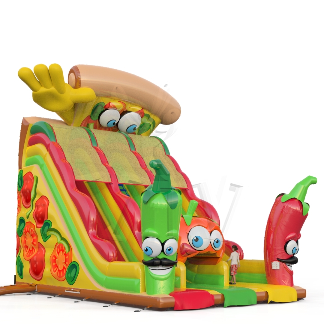 Double slide Pizza commercial inflatable slide
