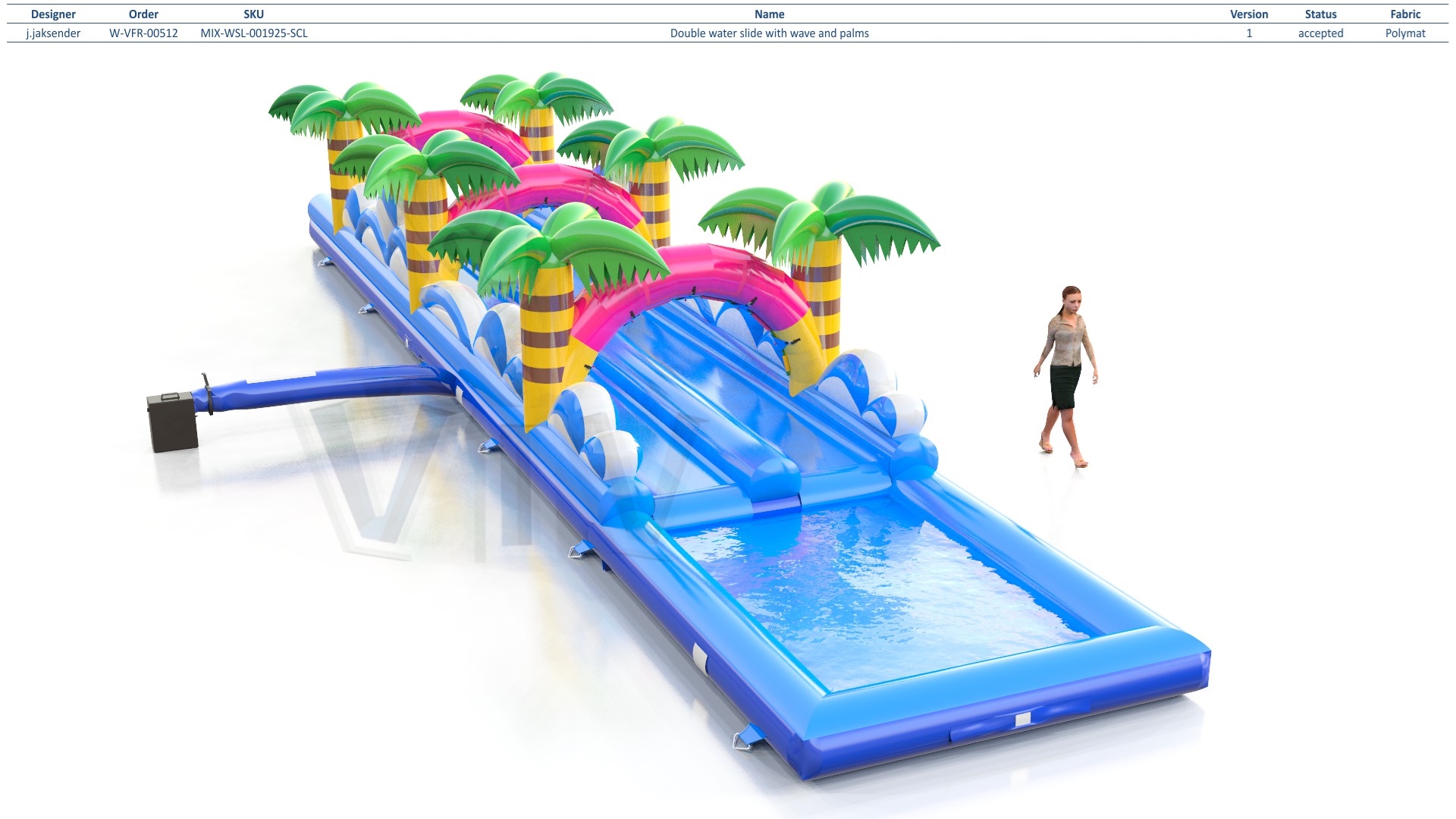 Double water slide with wave and palms commercial inflatable slide