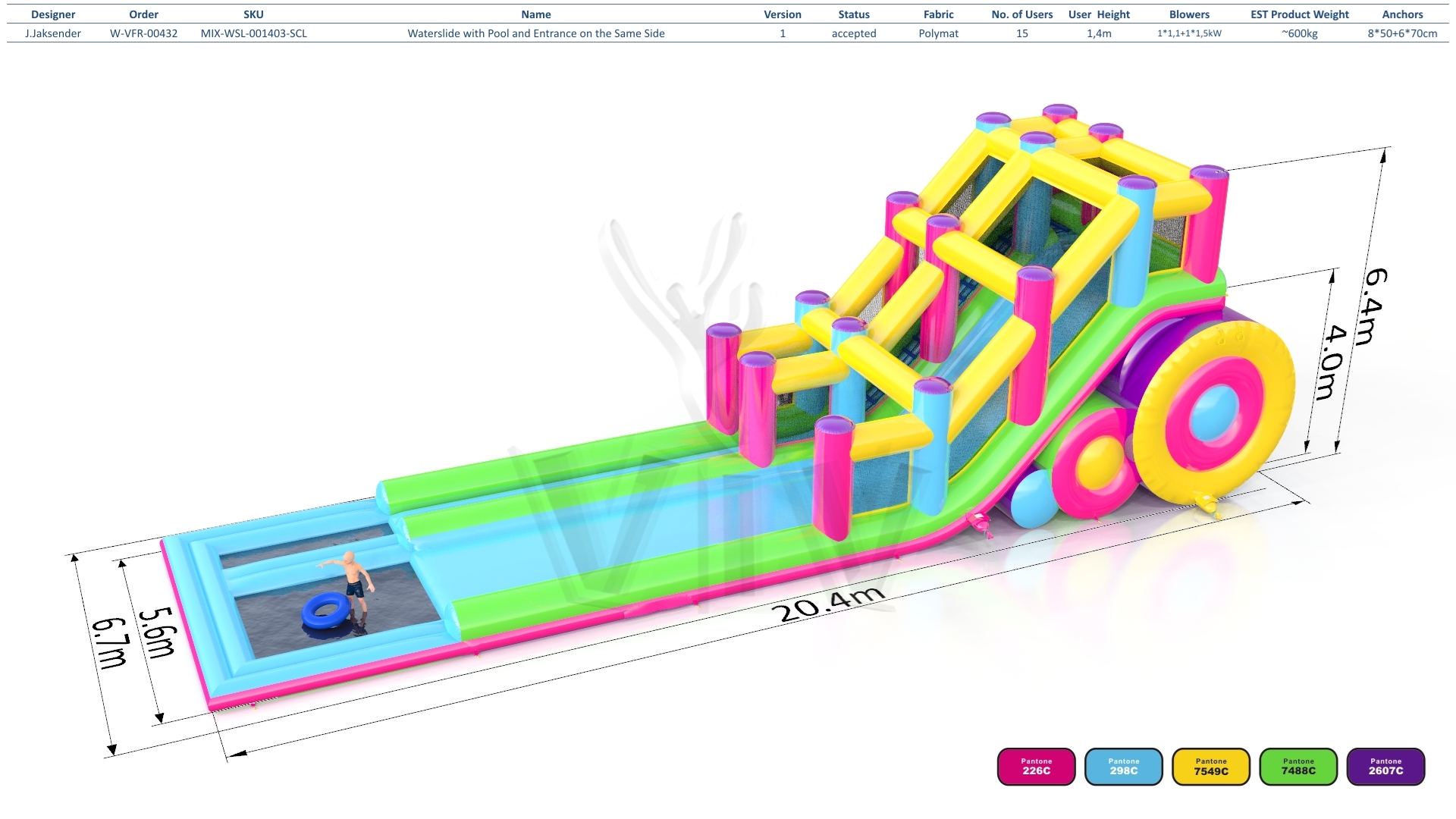 Waterslide with pool and Entrance on the Same Side commercial inflatable slide