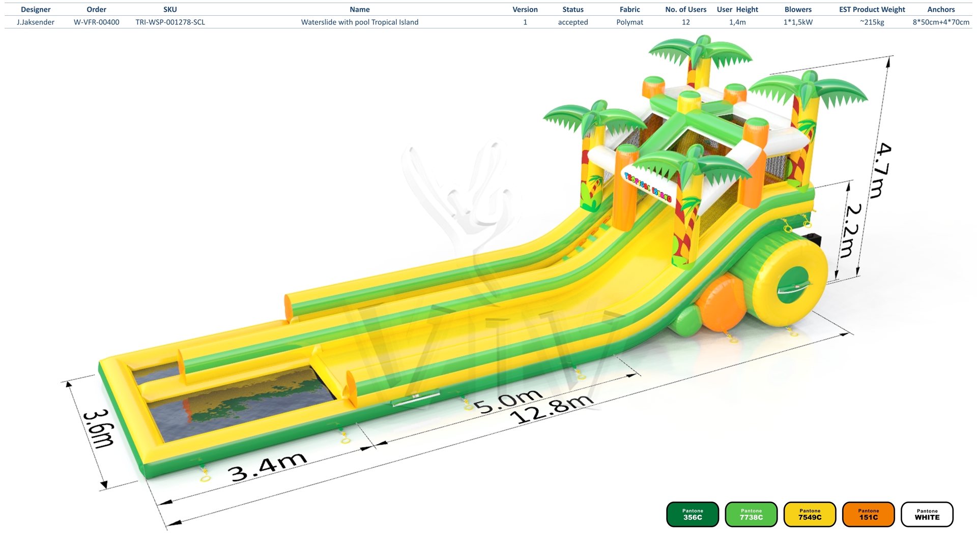 Waterslide with pool Tropical Islands commercial inflatable slide