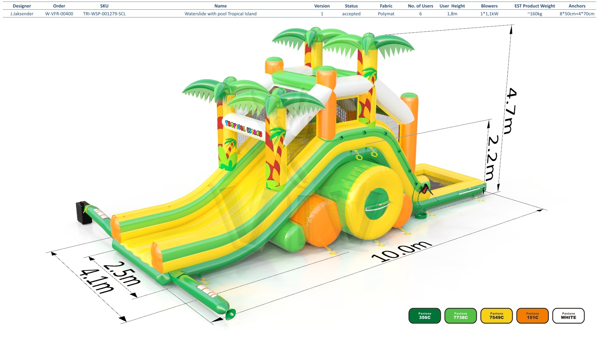 Waterslide with pool Tropical Islands commercial inflatable slide