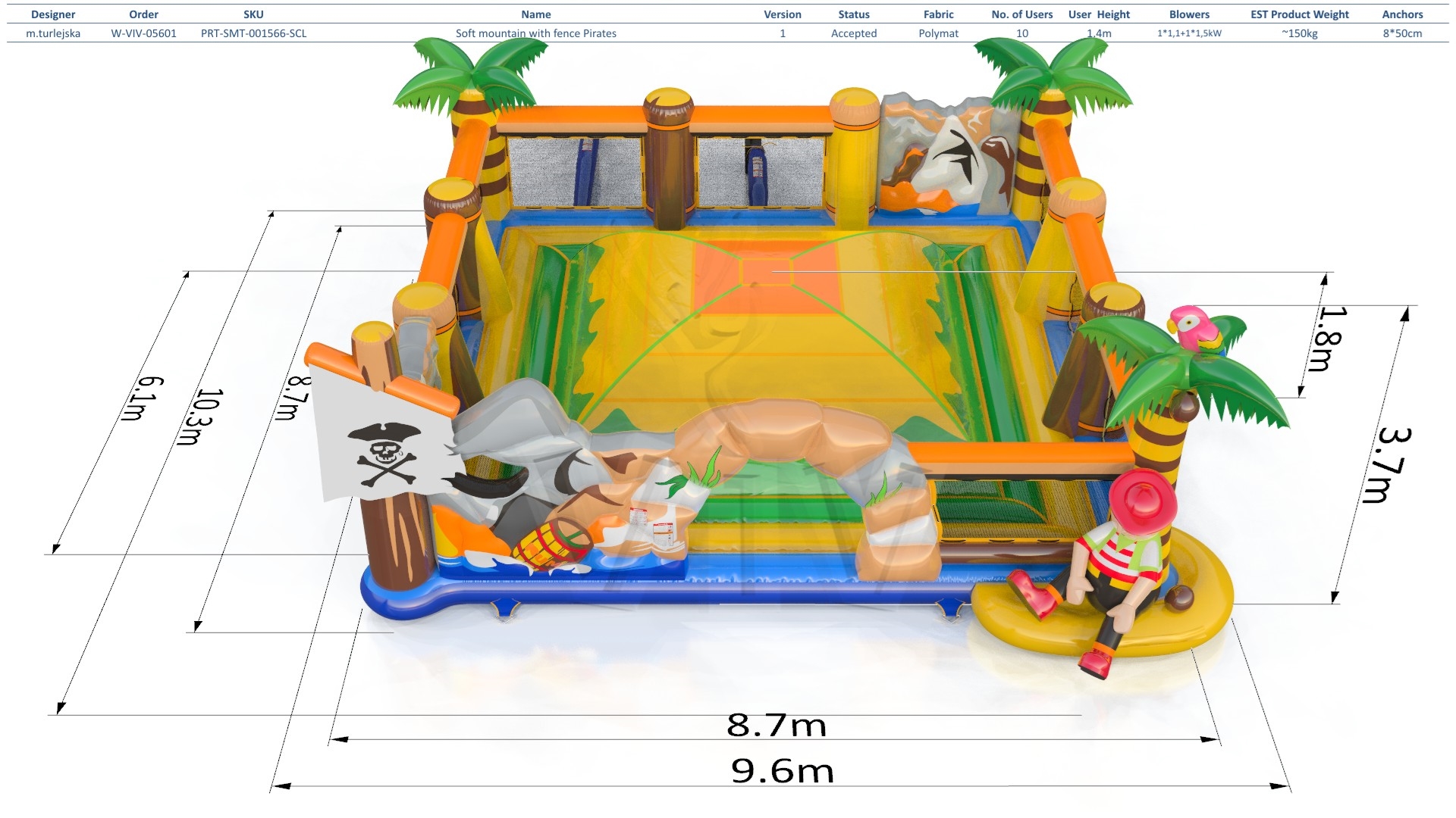 Soft Mountain with Barrier Pirate - Collection Pirate commercial inflatable soft mountain