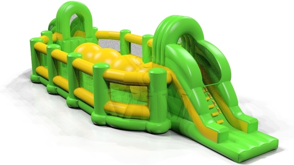 Wipe-Out with Barrier Green and Yellow commercial inflatable wipe-out attraction