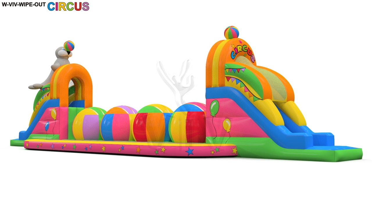 Wipe-out Circus 19,3 x 6,1 x 5,5 m commercial inflatable wipe-out attraction