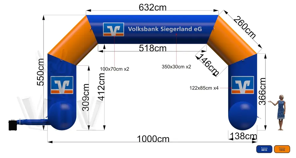 Diagonal self - standing gate Volksbank commercial promotional inflatable gate